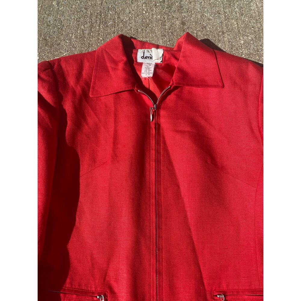 DAVID N Women’s 8 red Retro Lightweight Zip Up Small Shoulder Pads Jacket - Picture 3 of 4